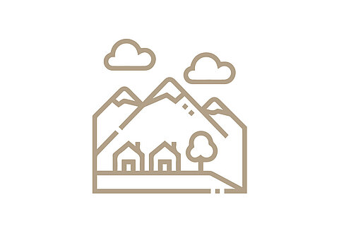 n mit Bergen, Häusern und Wolken als Symbol für den Ort Bodenmais im Bayerischen Wald.