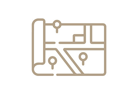 Icon für Ausflugsziele rund um Bodenmais mit symbolischer Darstellung einer Landkarte.