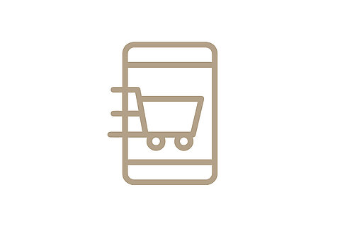 Icon eines Smartphones mit Einkaufswagen für den JOSKA Online-Shop.